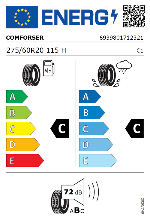 Tyre Label for Comforser CF2000 275/60R20 115H