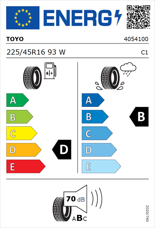 Tyre Label for Toyo Proxes TR1 225/45R16 93W