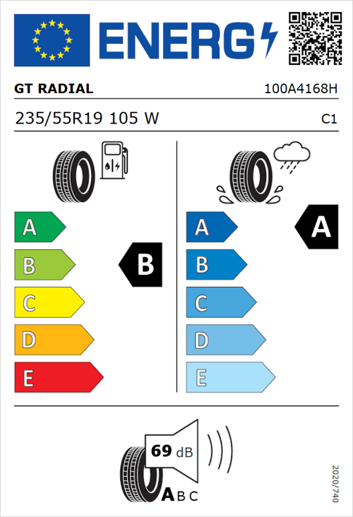 Tyre Label for GT Radial SportActive 2 SUV 235/55R19 105W