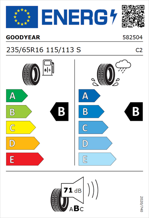 Tyre Label for Goodyear EfficientGrip Cargo 2 235/65R16 115/113S