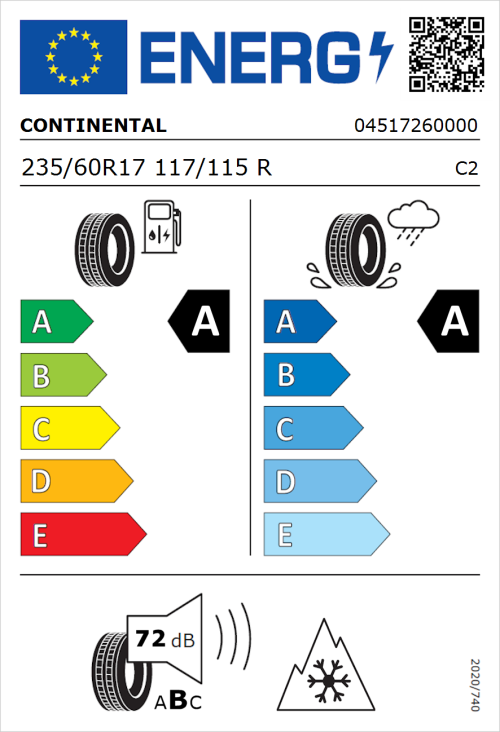 Tyre Label for Continental VanContact Eco 235/60R17 117/115R
