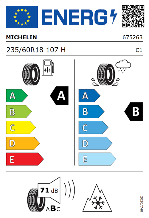 Tyre Label for Michelin CrossClimate 2 235/60R18 107H