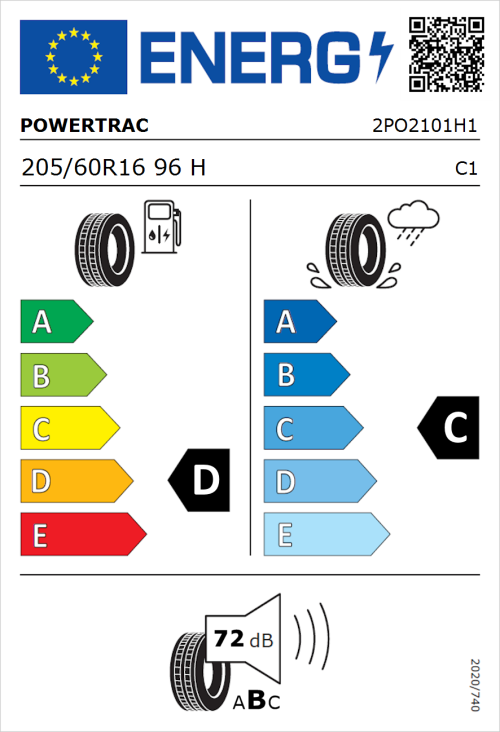 Tyre Label for Powertrac Adamas H/P 205/60R16 96H