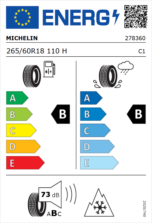 Tyre Label for Michelin CrossClimate 2 265/60R18 110H