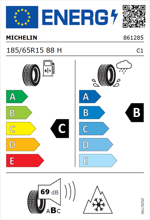Tyre Label for Michelin CrossClimate 2 185/65R15 88H