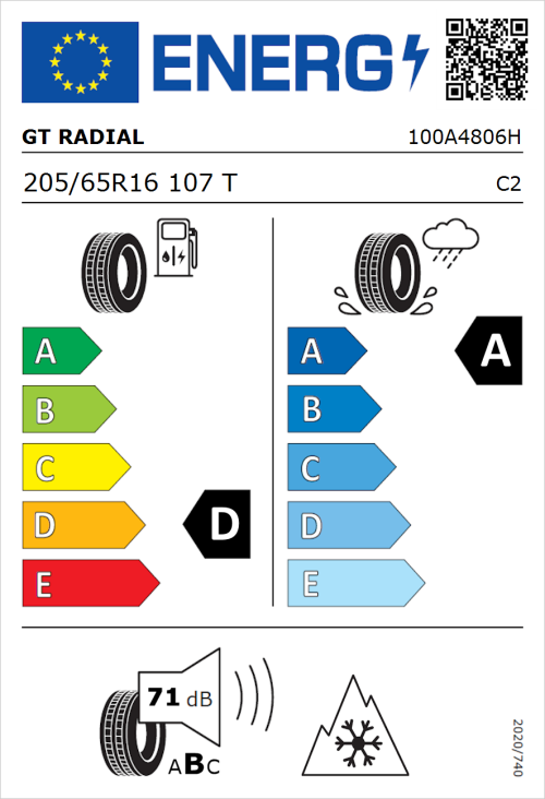 Tyre Label for GT Radial Maxmiler Allseason2 205/65R16 107T