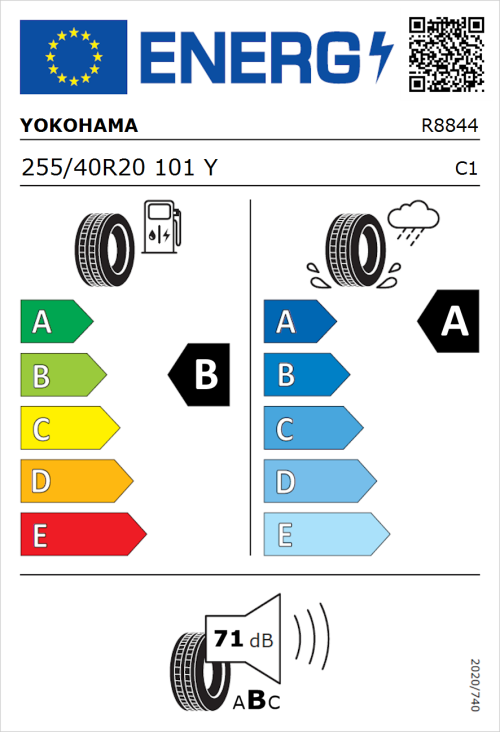 Tyre Label for Yokohama Advan Sport 255/40R20 101Y