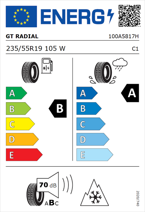 Tyre Label for GT Radial Climate Active 235/55R19 105W