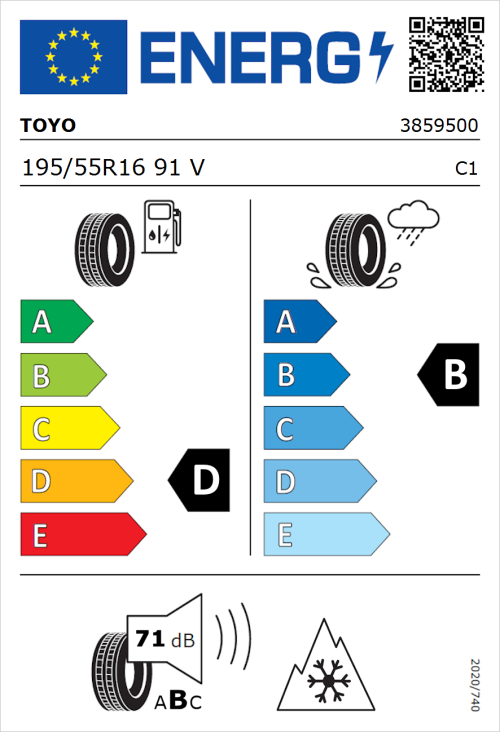 Tyre Label for Toyo Celcius AS2 195/55R16 91V
