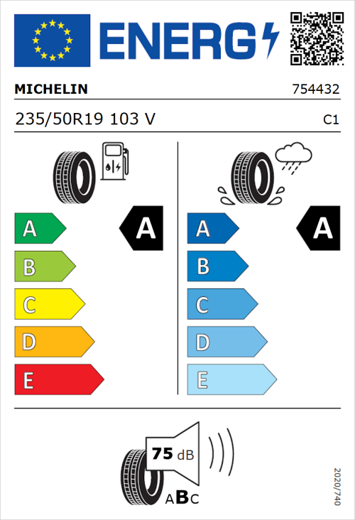Tyre Label for Michelin Primacy 5 Energy 235/50R19 103V