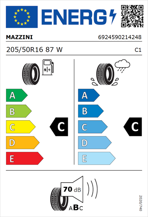 Tyre Label for Mazzini Eco 605 Plus 205/50R16 87W