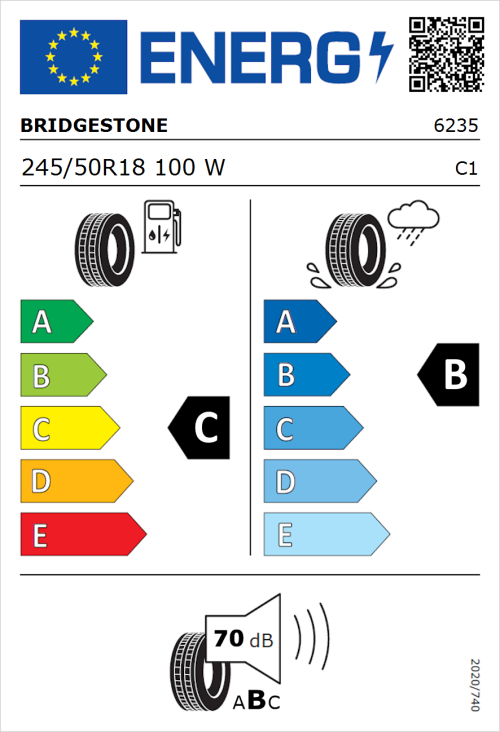 Tyre Label for Bridgestone Potenza S001 245/50R18 100W