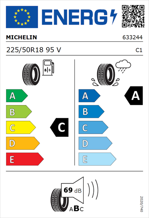 Tyre Label for Michelin Primacy 3 225/50R18 95V